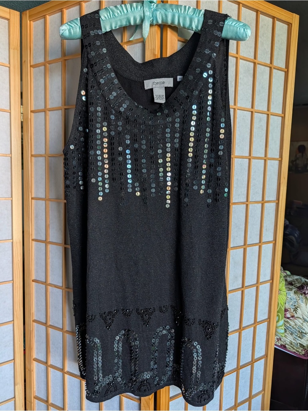 Theme Black Sequin Mini Dress with Iridescent Accents